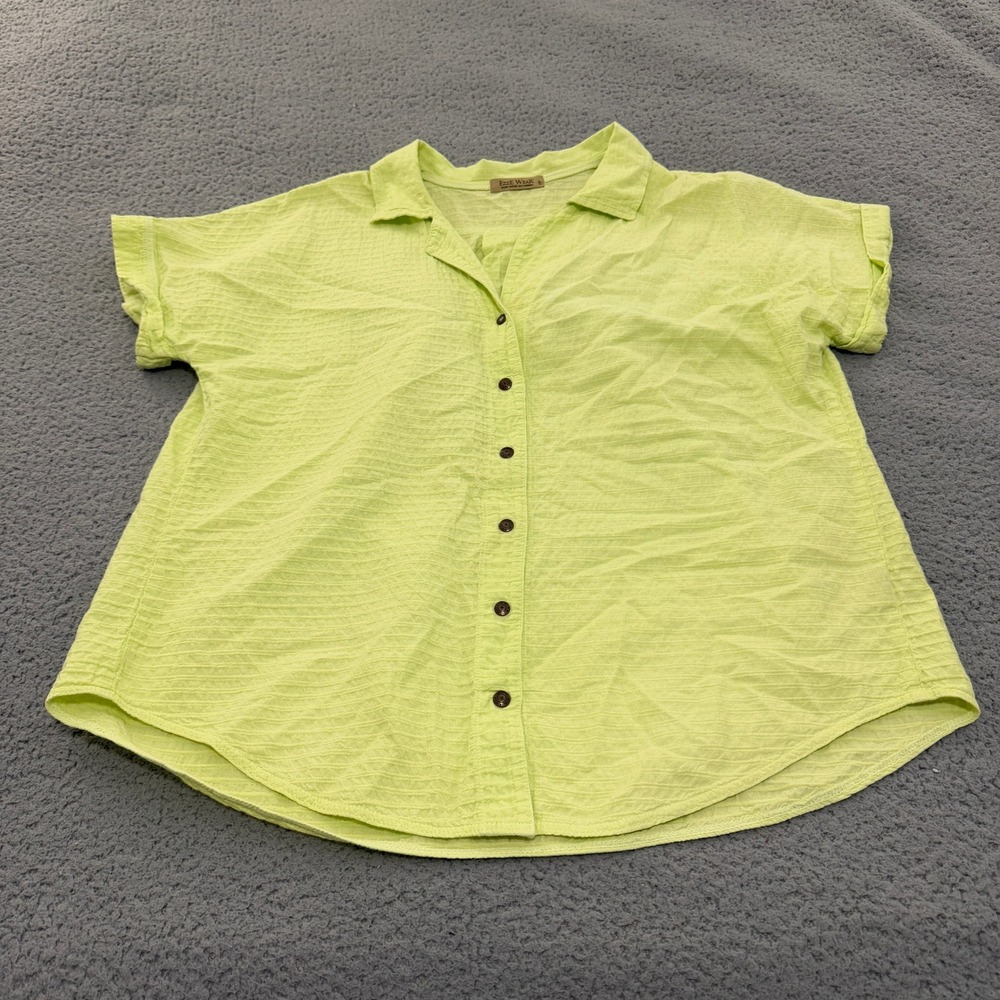 Ezze Wear Shirt Womens Large Green Cotton Textured Button Up Short Sleeve Canada